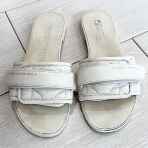 Christian Dior Cannage Revolution White Leather Slide Sandals